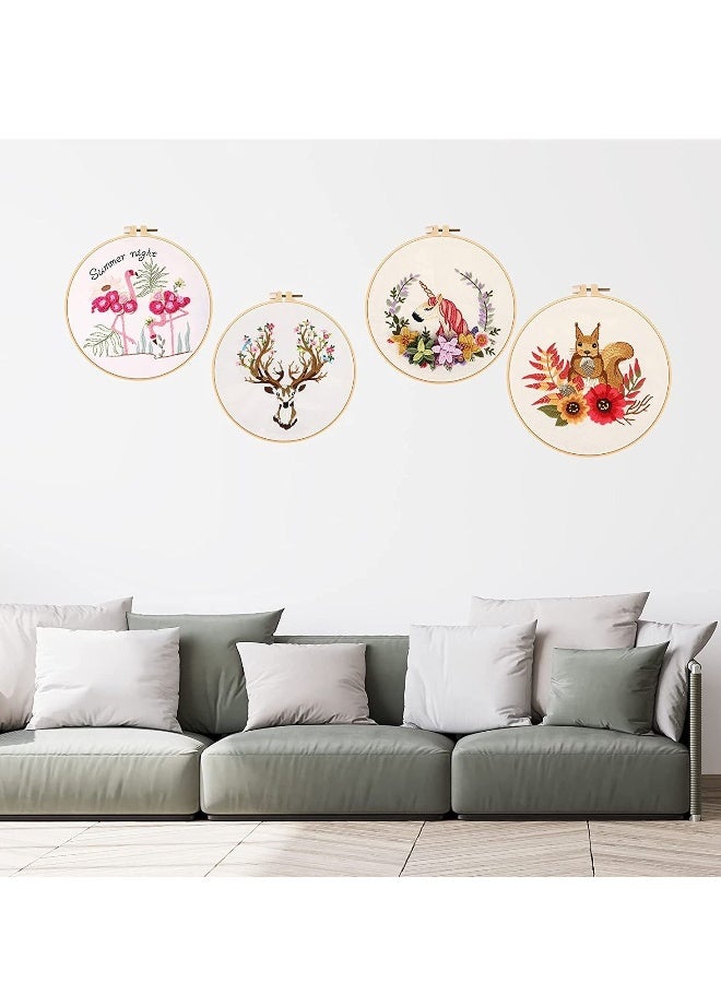 Embroidery Starters Kit with Pattern for Beginners, 4 Pack Cross Stitch Kits, 2 Wooden Hoops, Scissors, Needles and Color Threads, Needlepoint Adults - Image 1