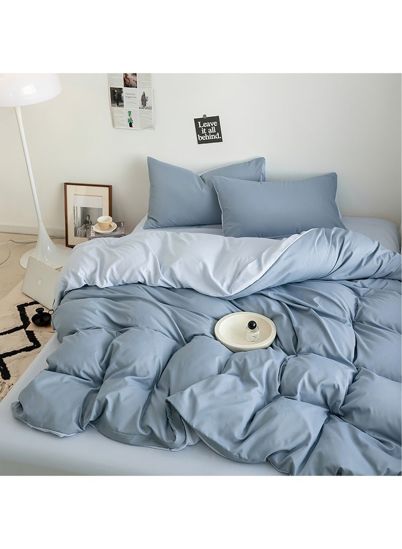 زيريفام طقم غطاء لحاف قطني، 4 قطع غطاء لحاف من الألياف الدقيقة الناعمة الممشطة مع سحاب للإغلاق، يتضمن 1 غطاء لحاف 200 × 230 سم و1 ملاءة مسطحة و2 كيس وسادة، مقاس كامل (أزرق ضبابي) - Image 2