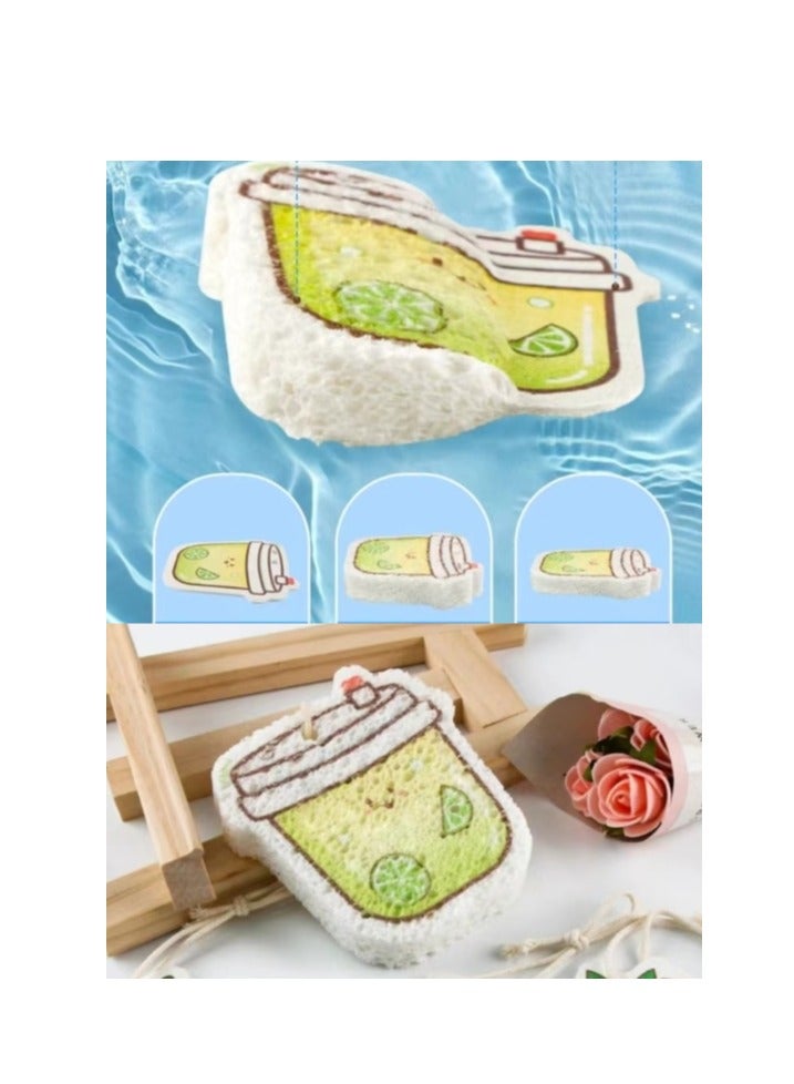 4 عبوات من إسفنجة غسيل الأطباق المضغوطة من لب الخشب، إسفنجة غسيل سحرية، 4 تصاميم متنوعة - Image 2