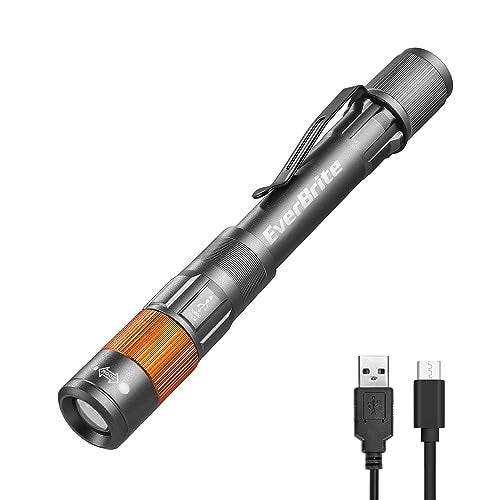 EverBrite Rechargeable Pen Light, 300 Lumens EDC Flashlight, Zoomable LED Pocket Flashlight with Clip, Memory Function and USB C Cable Included, for Camping, Emergency, Gray - Image 1