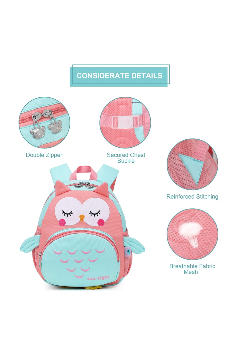 SUN EIGHT Preschool Backpack Toddler for Girls Animal Waterproof Kids Backpack 3D Cartoon School Bag for Baby Girl Boy 1-5 Years Cute Owl, SE2806, Green Red - Image 3