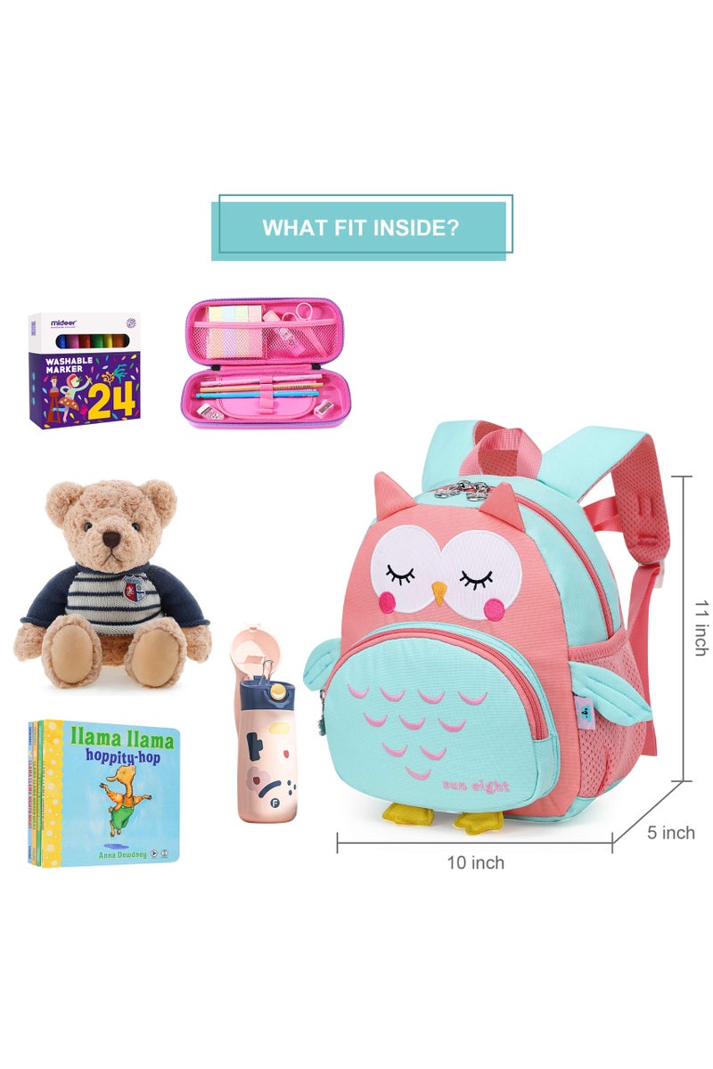 SUN EIGHT Preschool Backpack Toddler for Girls Animal Waterproof Kids Backpack 3D Cartoon School Bag for Baby Girl Boy 1-5 Years Cute Owl, SE2806, Green Red - Image 5