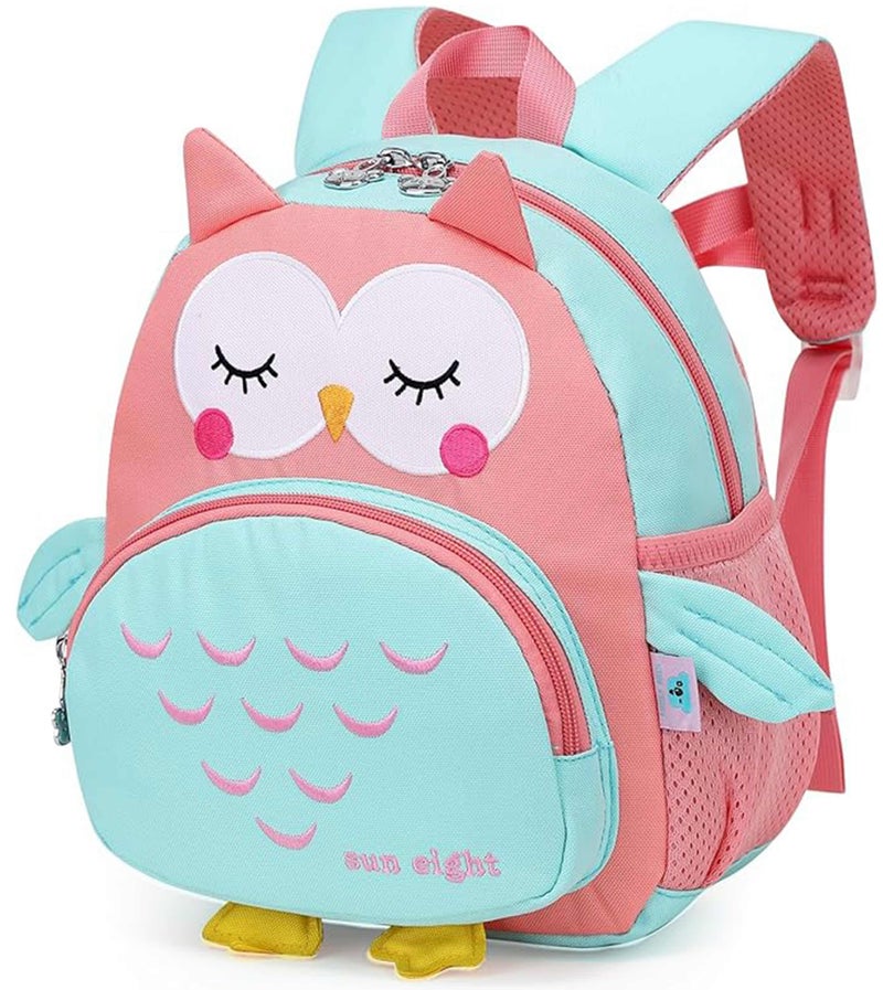 SUN EIGHT Preschool Backpack Toddler for Girls Animal Waterproof Kids Backpack 3D Cartoon School Bag for Baby Girl Boy 1-5 Years Cute Owl, SE2806, Green Red - Image 1