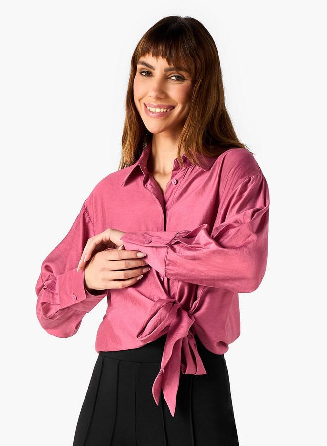 ايكونيك قميص كلاسيكي بياقة وتفاصيل عقدة - Image 1