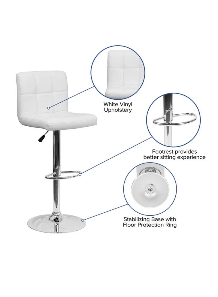 كيكي كرسي بار عصري قابل للتعديل مع مقعد مبطن دوار، وارتفاع قابل للتعديل، وتصميم أنيق للحانات باللون الأبيض - Image 3