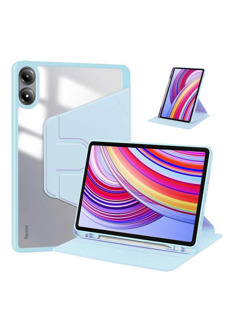عام حافظة لجهاز Xiaomi Redmi Pad Pro 12.1 2024 مزودة بغطاء خلفي شفاف من الأكريليك مع دوران 360 درجة، تشمل فتحة للقلم