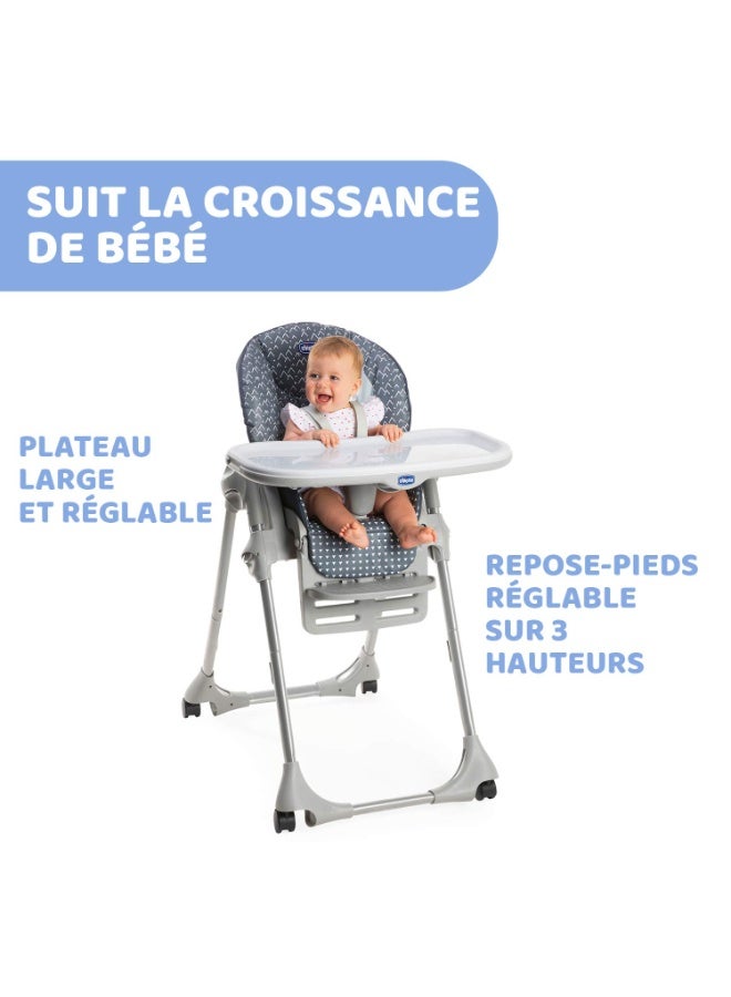 Chicco Polly Easy Highchair for 6 Months upto 3 Years, 3 Recline Positions, 7 Position Height Adjustment, Easy to Move, 4-Wheels with Brakes, Wide Comfortable Padded Seat, Easy to Clean and Wash, 3-Level Adjustable Footrest, Ultra Compact and Self-standing (Upto 15 Kgs, Pinguin Grey) - Image 2
