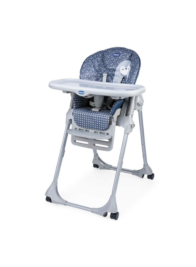 Chicco Polly Easy Highchair for 6 Months upto 3 Years, 3 Recline Positions, 7 Position Height Adjustment, Easy to Move, 4-Wheels with Brakes, Wide Comfortable Padded Seat, Easy to Clean and Wash, 3-Level Adjustable Footrest, Ultra Compact and Self-standing (Upto 15 Kgs, Pinguin Grey) - Image 1
