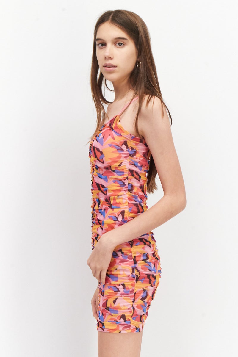 Sinsay Women Ruched Bodycon Dress, Pink Combo  - Image 4
