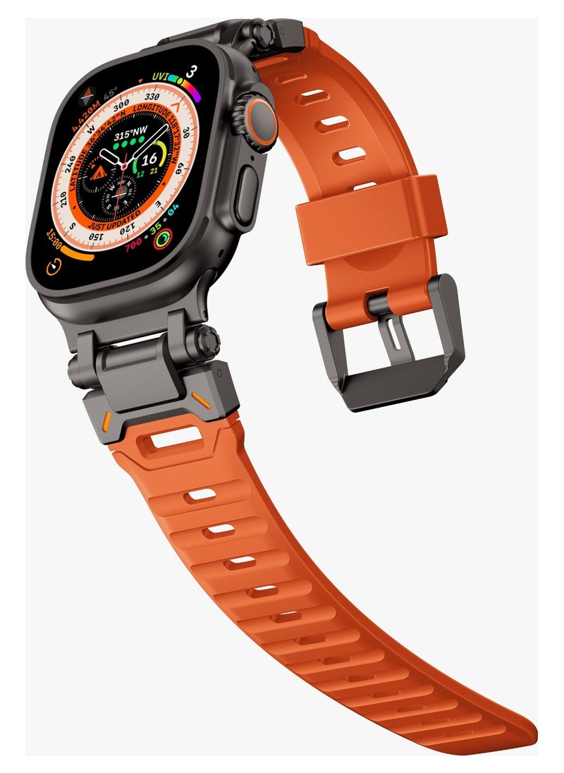 LEVELO - Kyoto Apple Watch 46/49mm Strap with Breathable Metal Mesh Design / Chemical Resistance / Hypoallergenic Material / Fluoro Rubber & Stainless-Steel Finish / 24/7 Wearability / Sweat & Water Resistant - Sunset Orange - Image 1
