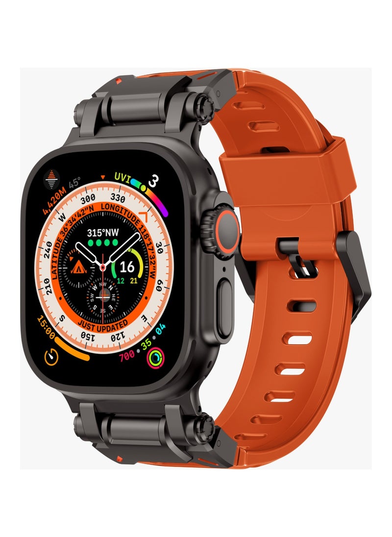 LEVELO - Kyoto Apple Watch 46/49mm Strap with Breathable Metal Mesh Design / Chemical Resistance / Hypoallergenic Material / Fluoro Rubber & Stainless-Steel Finish / 24/7 Wearability / Sweat & Water Resistant - Sunset Orange - Image 1