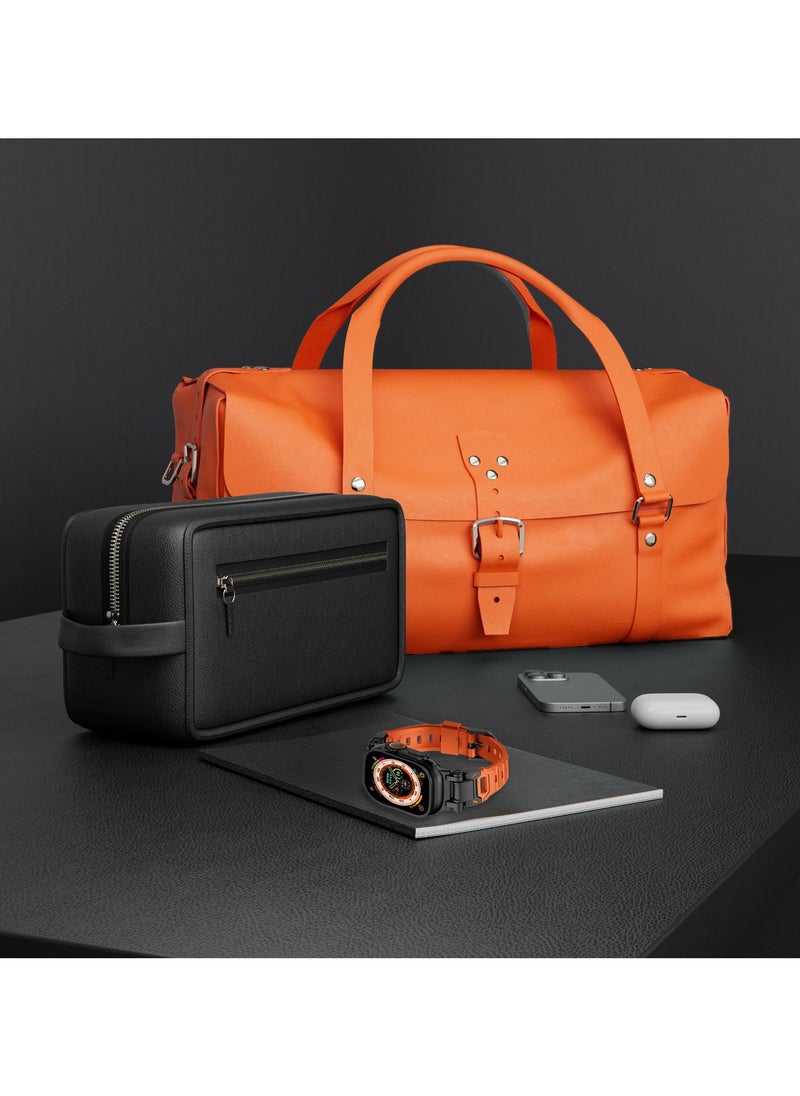 LEVELO - Kyoto Apple Watch 46/49mm Strap with Breathable Metal Mesh Design / Chemical Resistance / Hypoallergenic Material / Fluoro Rubber & Stainless-Steel Finish / 24/7 Wearability / Sweat & Water Resistant - Sunset Orange - Image 1