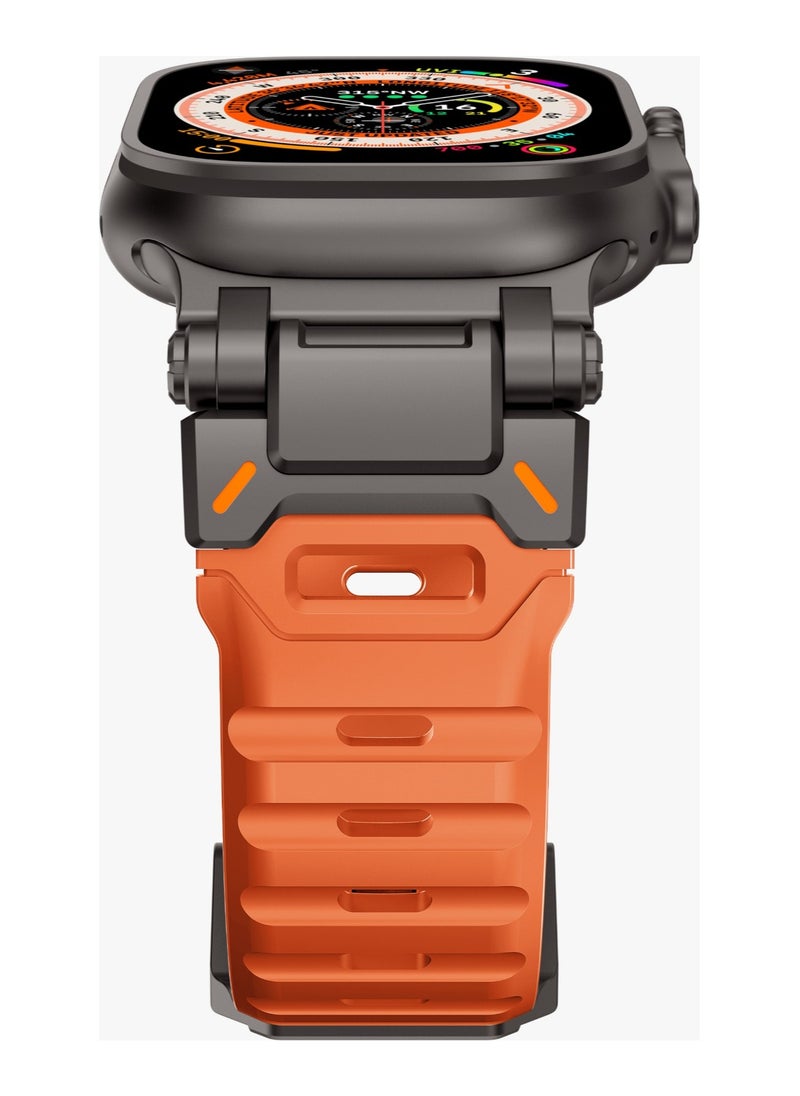 LEVELO - Kyoto Apple Watch 46/49mm Strap with Breathable Metal Mesh Design / Chemical Resistance / Hypoallergenic Material / Fluoro Rubber & Stainless-Steel Finish / 24/7 Wearability / Sweat & Water Resistant - Sunset Orange - Image 1