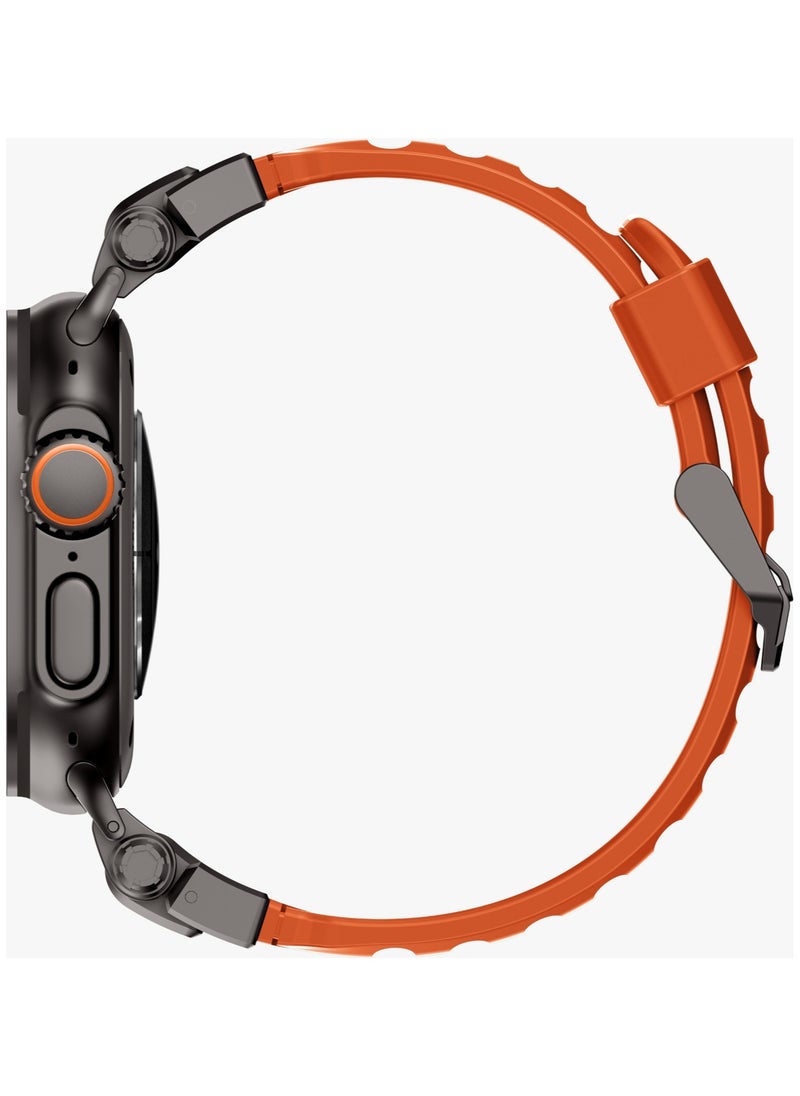 LEVELO - Kyoto Apple Watch 46/49mm Strap with Breathable Metal Mesh Design / Chemical Resistance / Hypoallergenic Material / Fluoro Rubber & Stainless-Steel Finish / 24/7 Wearability / Sweat & Water Resistant - Sunset Orange - Image 1