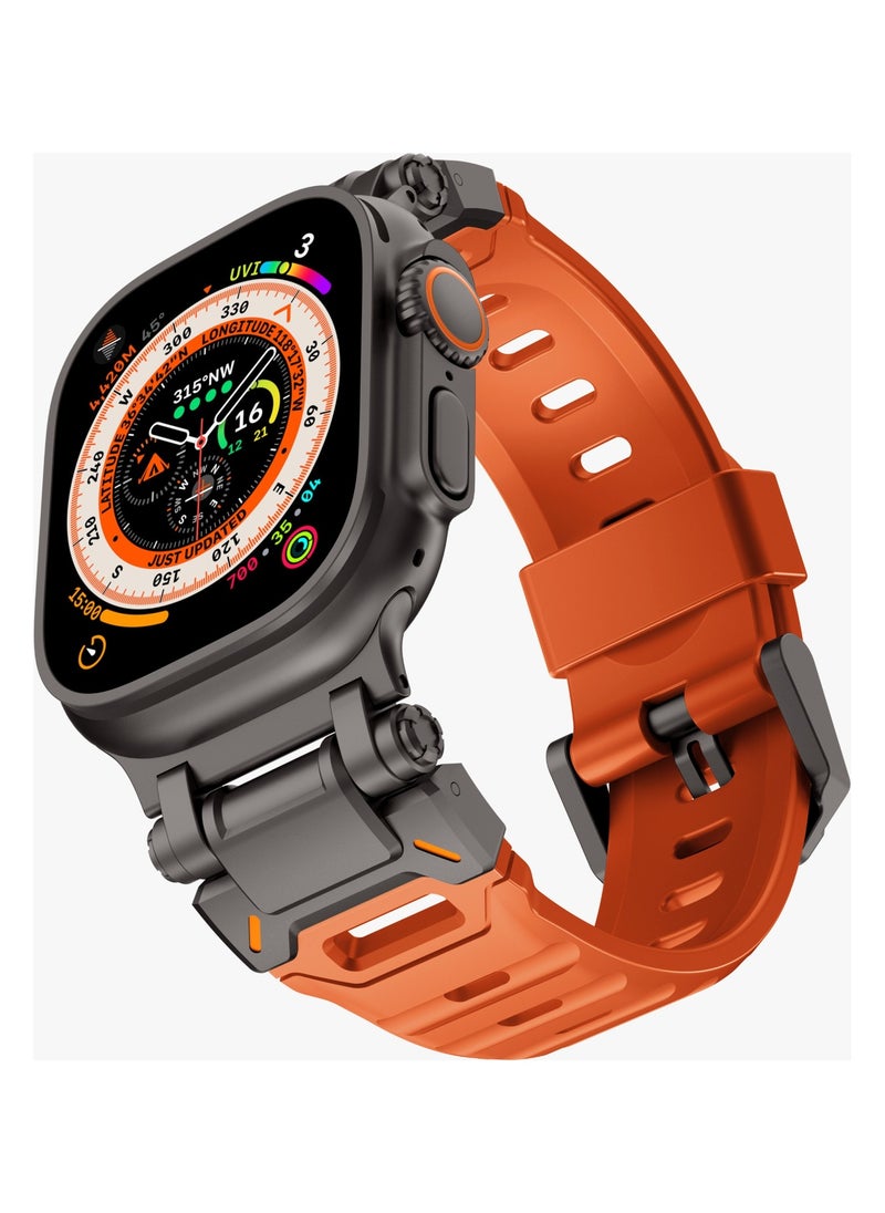 LEVELO - Kyoto Apple Watch 46/49mm Strap with Breathable Metal Mesh Design / Chemical Resistance / Hypoallergenic Material / Fluoro Rubber & Stainless-Steel Finish / 24/7 Wearability / Sweat & Water Resistant - Sunset Orange - Image 1