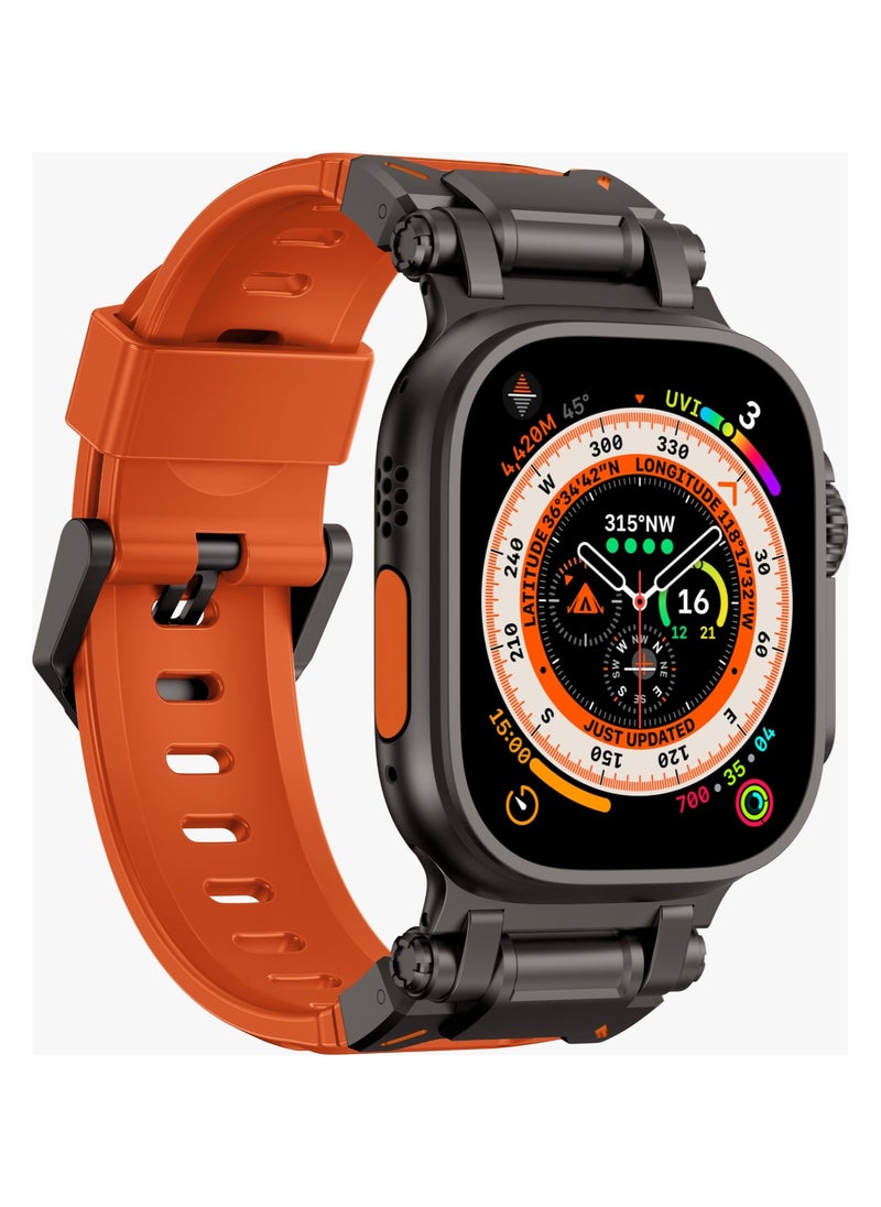 LEVELO - Kyoto Apple Watch 46/49mm Strap with Breathable Metal Mesh Design / Chemical Resistance / Hypoallergenic Material / Fluoro Rubber & Stainless-Steel Finish / 24/7 Wearability / Sweat & Water Resistant - Sunset Orange - Image 1