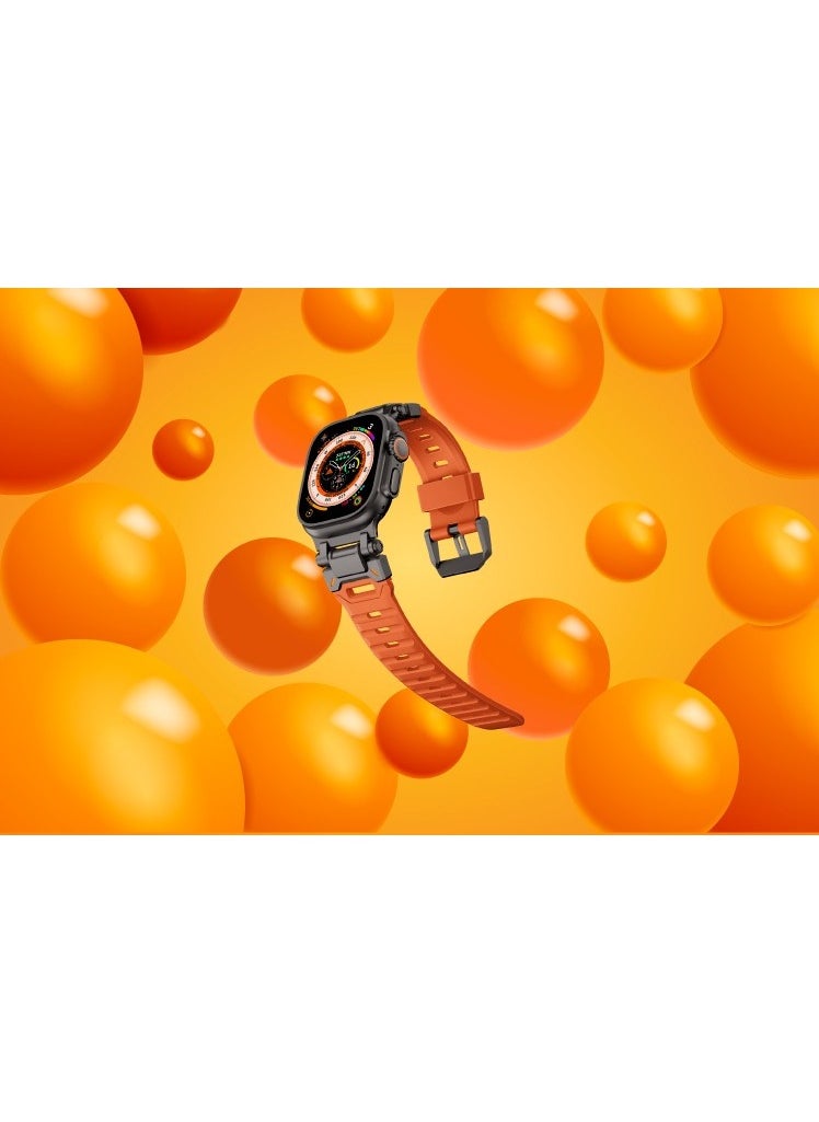 LEVELO - Kyoto Apple Watch 46/49mm Strap with Breathable Metal Mesh Design / Chemical Resistance / Hypoallergenic Material / Fluoro Rubber & Stainless-Steel Finish / 24/7 Wearability / Sweat & Water Resistant - Sunset Orange - Image 1