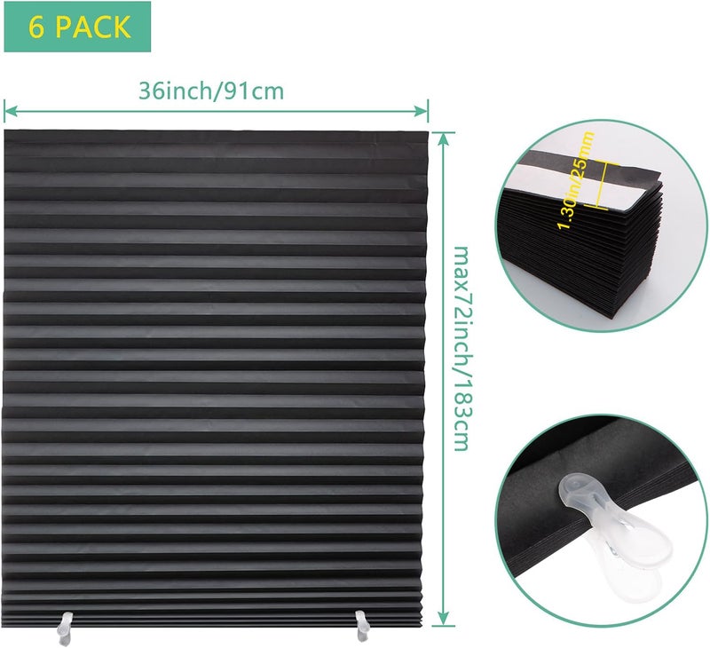 Changshade 6-Pack Pleated Paper Temporary Shades Cordless Light Filtering Cut to Size Temporary Paper Blinds for Indoor Windows of Office, Bedroom, Bathroom, Living Room, 36" W x 72" H, Black - Image 2