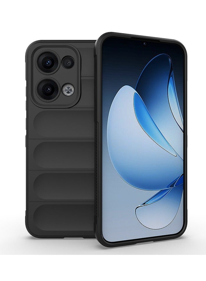 for OPPO Reno13 5G Case Cover, Heavy Duty 4D Striped Pattern Sensory Soft Silicone Full Portection Shockproof Phone Case for OPPO Reno13 5G, Black