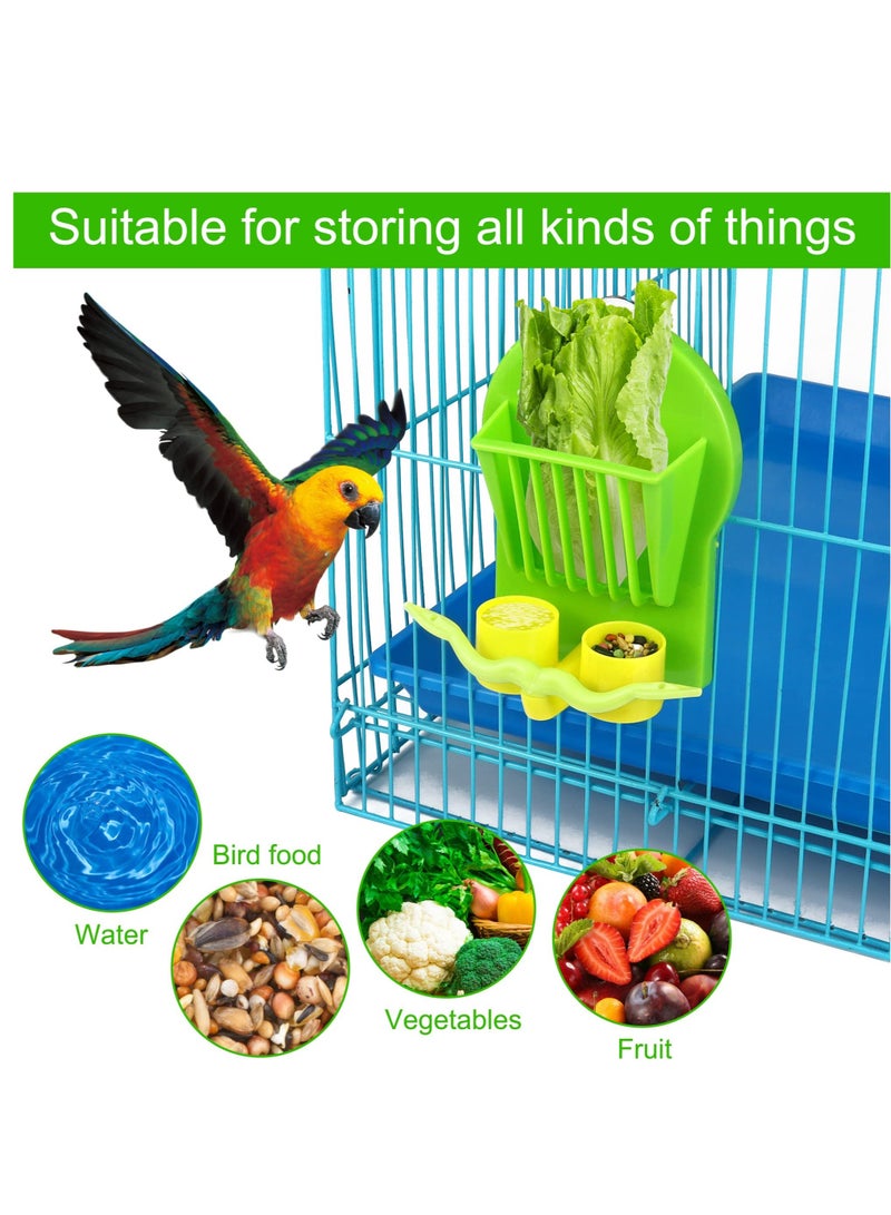 SOLARAE 2Pcs Birds Water Food Container +Bird Cage Fruit Vegetable Holder Feeder, Parrot Feeder Hanging Food Bowl, Pet Vegetable Rack Baskets with Stand Perch for Parakeet Budgies Cockatiel Lovebirds, green - Image 5