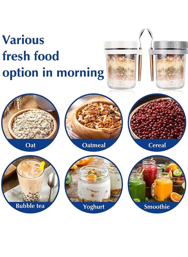 Aissiora Overnight Oats Containers with Lids and Spoons 10 Oz Glass Jars for Overnight Oats Leak Proof Oatmeal Container Great for Cereal Fruit Vegetable Milk Salad Yogurt Meal Prep  - Image 4