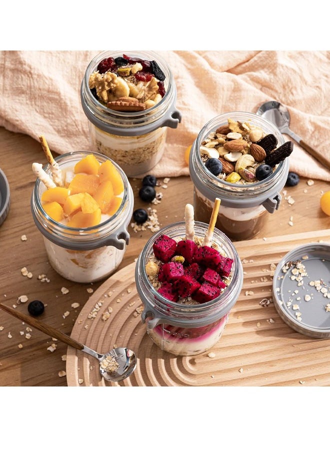 Overnight Oats Containers with Lids and Spoons 10 Oz Glass Jars for Overnight Oats Leak Proof Oatmeal Container Great for Cereal Fruit Vegetable Milk Salad Yogurt Meal Prep