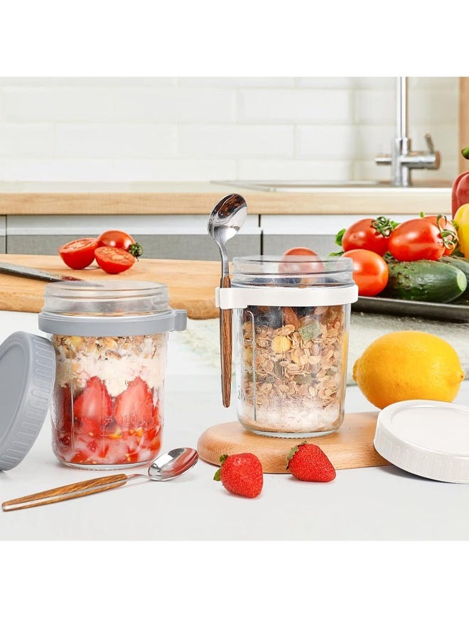 Overnight Oats Containers with Lids and Spoons 10 Oz Glass Jars for Overnight Oats Leak Proof Oatmeal Container Great for Cereal Fruit Vegetable Milk Salad Yogurt Meal Prep