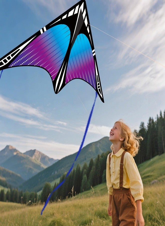 FejoHify Large Delta Kite and Reel Winder and Thumb Ejection Kite Set, Easy to Fly - 7.1’’ Wheel with 650ft String for Kids and Adults, Single Line, Perfect for Beginners.(Blue) - Image 2