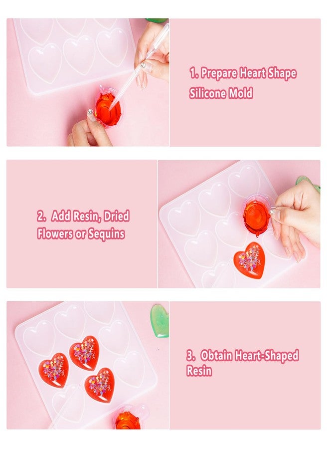 Yookat 4 Pieces Heart Resin Silicone Molds Epoxy Resin Heart Molds Silicone Heart Shaped Resin Molds for Valentines DIY Craft (4) - Image 3