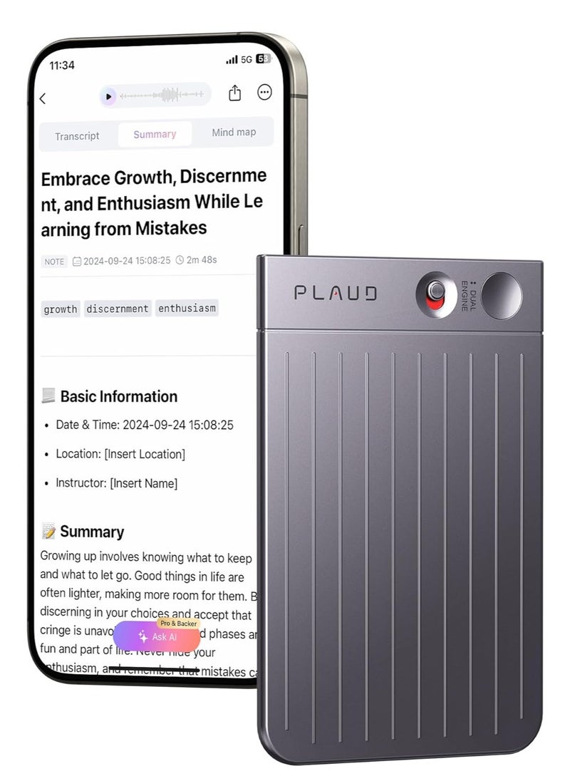 PLAUD - PLAUD Note Al Voice Recorder - Advanced Audio Recording Device With Magnetic Case - Real-time transcriptions for 112 languages - Powered by GPT-4o (Black) - Image 1