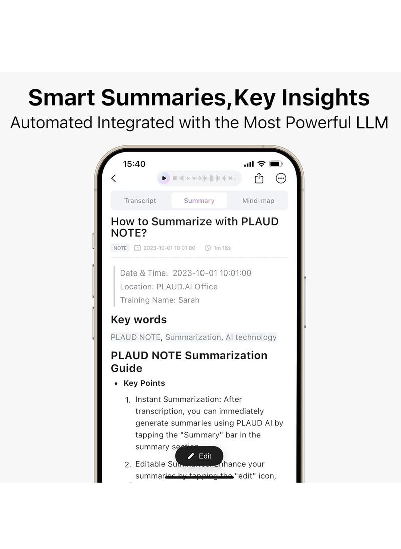 PLAUD PLAUD Note Al Voice Recorder - Advanced Audio Recording Device With Magnetic Case - Real-time transcriptions for 112 languages - Powered by GPT-4o (Black)  - Image 5