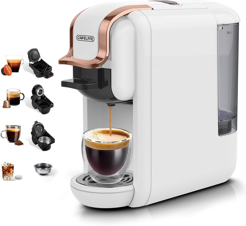 Cafelffe MK-603 Capsule Coffee Machine, 19 Bar 4-in-1 Hot/Cold Espresso Maker, Compatible Nes*/DG* Pod/Coffee Powder, 220V Saudi Arabia Use, Fast Brew, Compact for Home/Office - Easy Clean,White - Image 1
