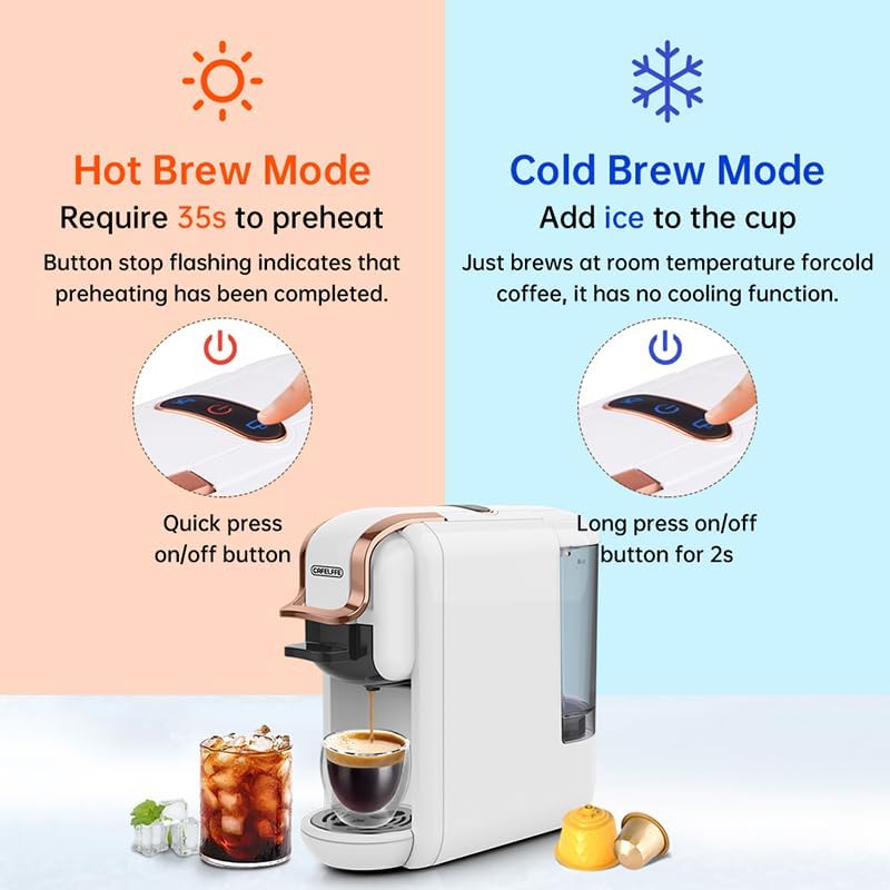 Cafelffe MK-603 Capsule Coffee Machine, 19 Bar 4-in-1 Hot/Cold Espresso Maker, Compatible Nes*/DG* Pod/Coffee Powder, 220V Saudi Arabia Use, Fast Brew, Compact for Home/Office - Easy Clean,White - Image 3