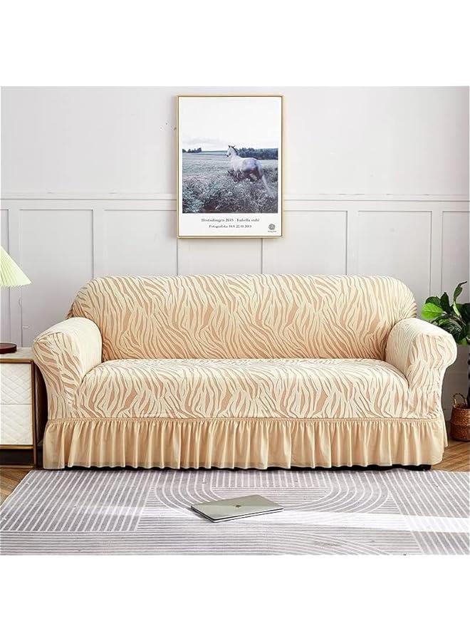 HOOKOR Thick Sofa Cover with Skirt, Stretchable Full Cover Dustproof Sofa Towel Couch Slipcover，Pure Color Combination Sofa Cover, for Furniture Protection (Beige, 3 seater)