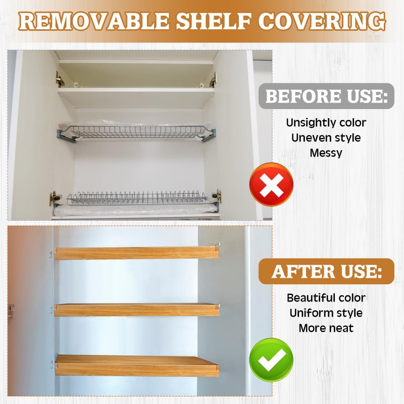 Hoolerry 5 Pcs Wire Shelf Covers Foamed PVC Wire Rack Covers for Removable Closet (Not Wood) Pantry Shelves for Cabinet Bathroom Kitchen Shelving Decoration(Wood Color,38x16inch) - Image 3