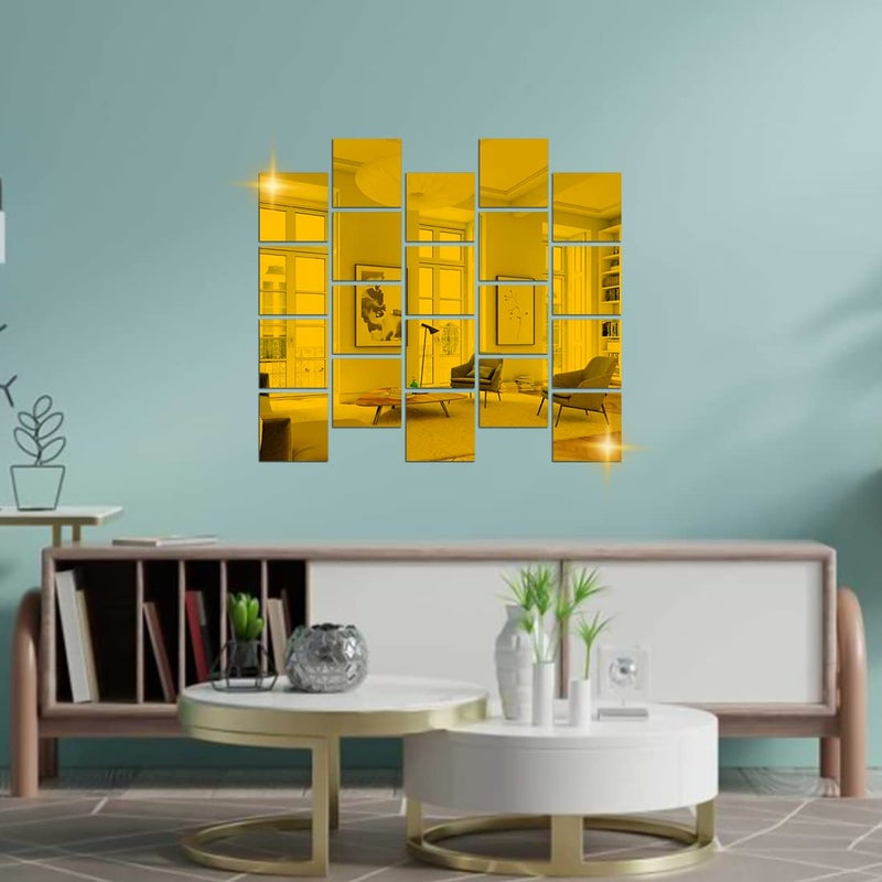 DSticker DSticker 20 Big Square Gold 3D Acrylic Stickers Home Decorative Art Mirror Wall Stickers Square Mirror for Wall Stickers Size 15x15 Cm 20VeryBigSquareGold  - Image 1
