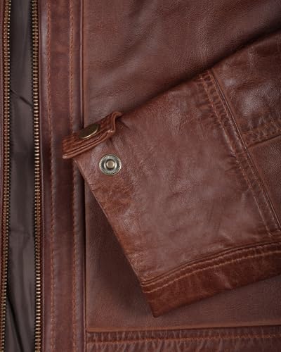 fjackets Real Lambskin Leather Biker Jacket — Quilted Cafe Racer Zip Up Moto Leather Jacket Men | [1100083] Johnson Brown, M - Image 4