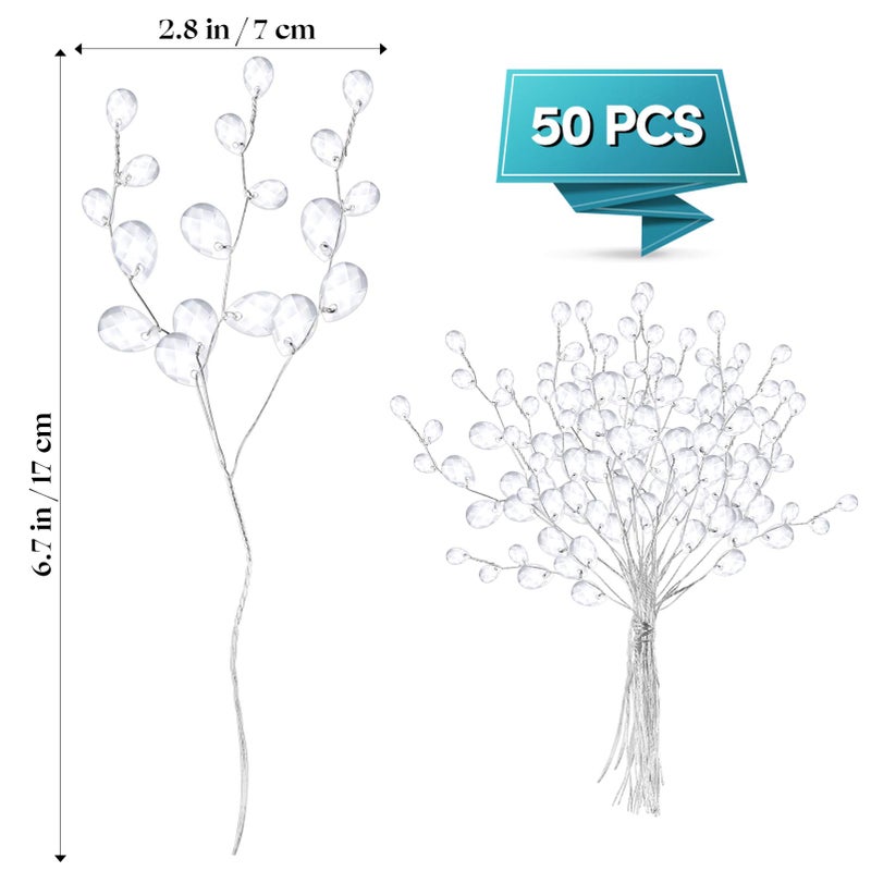 Vosarea VOSAREA 50 Stems Artificial Bouquets Acrylic Bead Drops Flower Branches Bead Sprays for Wedding DIY Crafts (White  17cm) - Image 3