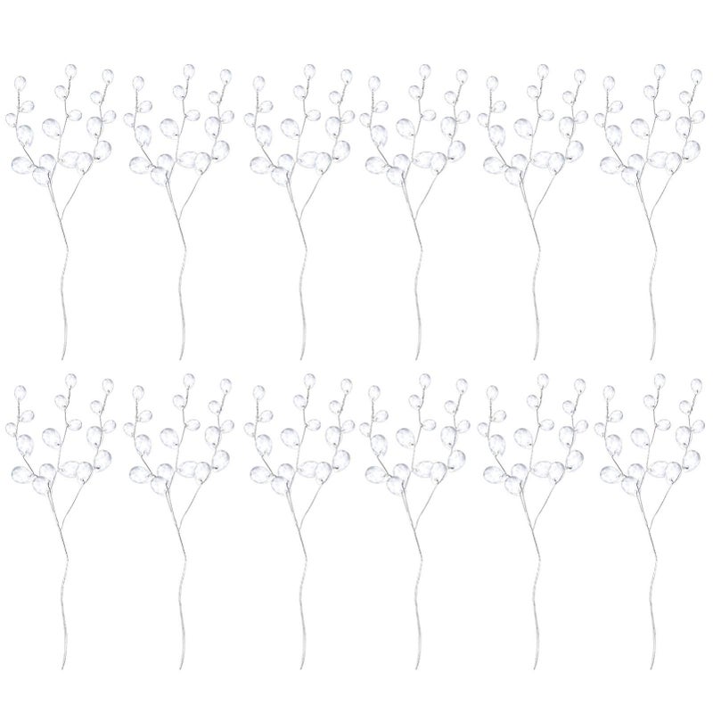 Vosarea VOSAREA 50 Stems Artificial Bouquets Acrylic Bead Drops Flower Branches Bead Sprays for Wedding DIY Crafts (White  17cm) - Image 5