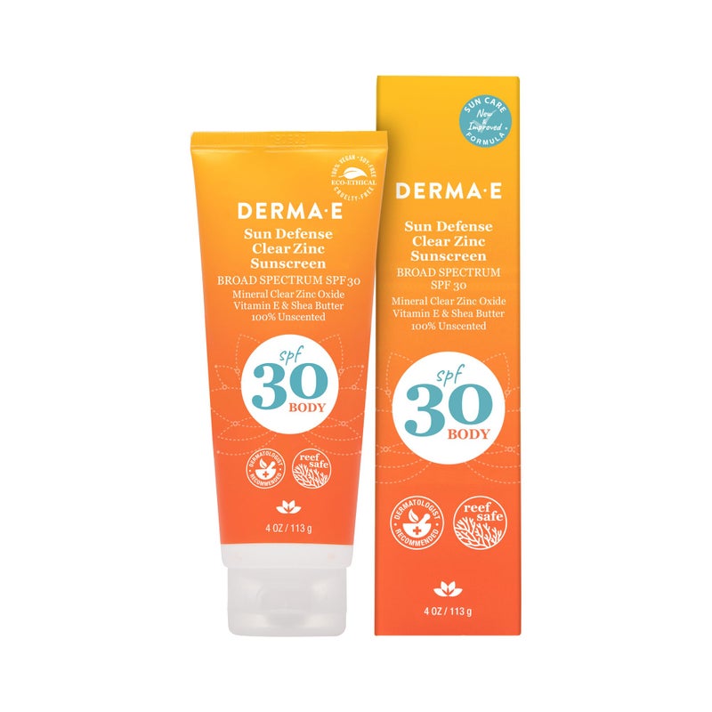 derma-e DERMA E Sun Defense Mineral Sunscreen SPF 30 Body â€“ Broad Spectrum Sun Cream â€“ Fragrance Free Zinc Oxide and Titanium Dioxide Aging Reducing Protection, 4 Oz - Image 1