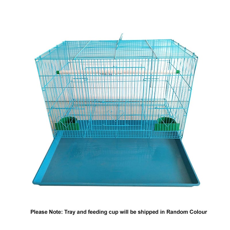 rizopets قفص طيور، صندوق للأرانب، الببغاوات والحيوانات الأليفة الصغيرة مع صينية منزلقة، 2 كوب تغذية و 2 عود مع قفل آمن (1.5 قدم، أزرق) معدني - Image 4