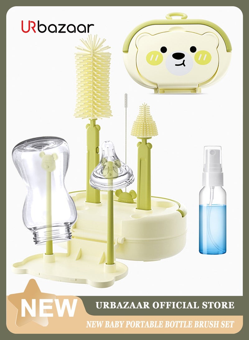 أوربازار فرشاة تنظيف زجاجات الرضاعة من السيليكون، فرشاة تنظيف حلمة الرضاعة خالية من مادة BPA مع حامل (أخضر) - Image 1