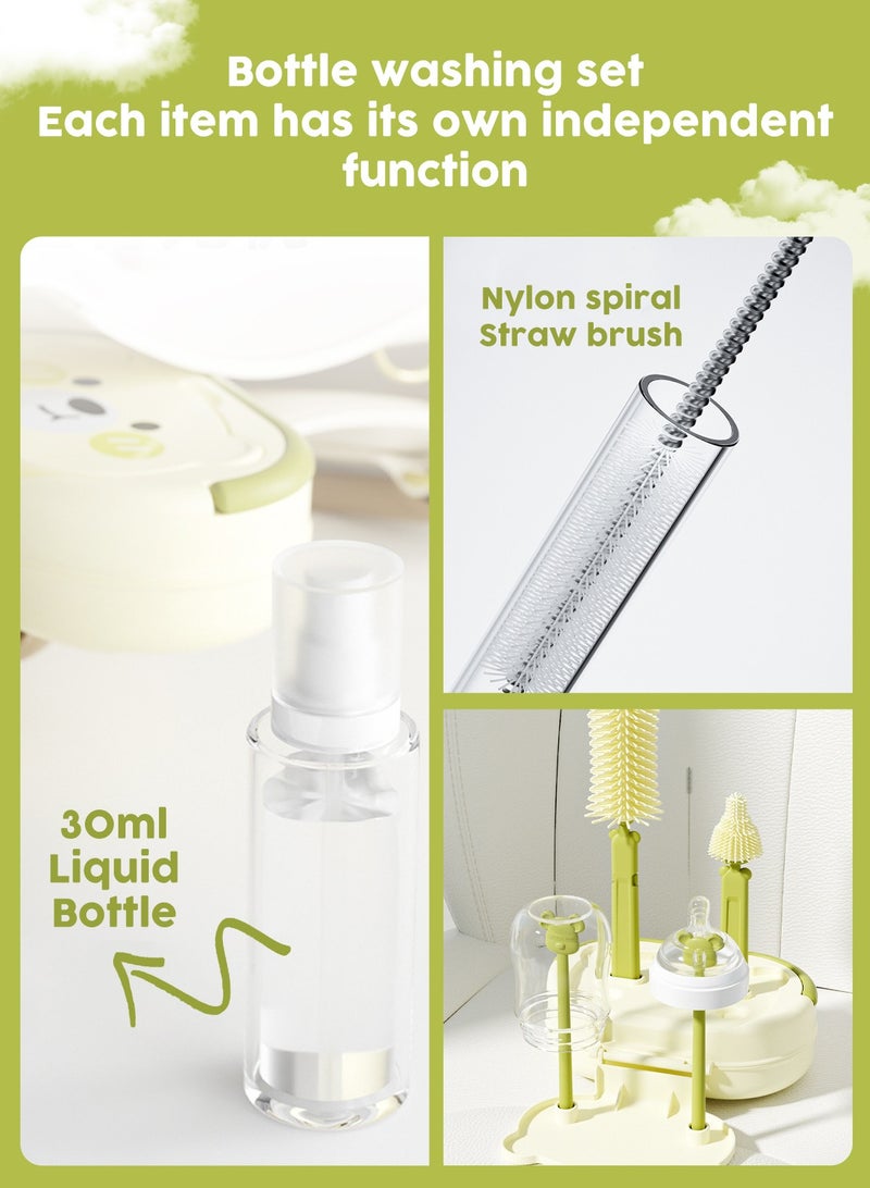 أوربازار فرشاة تنظيف زجاجات الرضاعة من السيليكون، فرشاة تنظيف حلمة الرضاعة خالية من مادة BPA مع حامل (أخضر) - Image 5