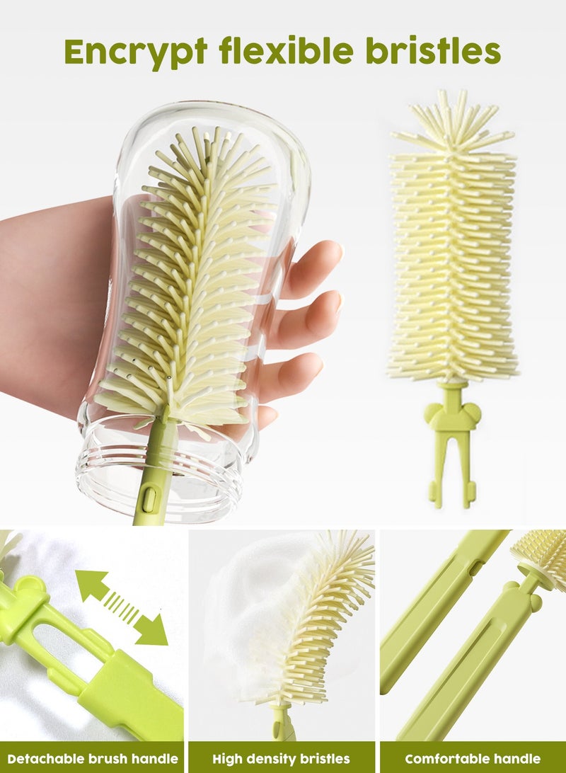 أوربازار فرشاة تنظيف زجاجات الرضاعة من السيليكون، فرشاة تنظيف حلمة الرضاعة خالية من مادة BPA مع حامل (أخضر) - Image 3