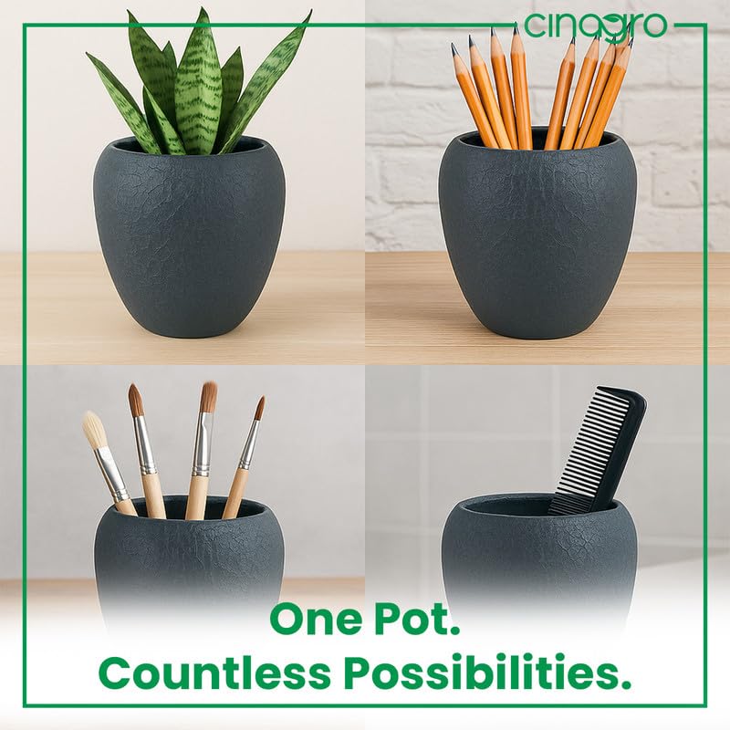 CINAGRO Metal Planter Pot with Stand for Indoor Plants, Round Decorative Flower Pot, Rust-Resistant, Modern Plant Holder for Home, Balcony, Office (13.9 x 12.7 cm, Shadow Husk) - Image 3