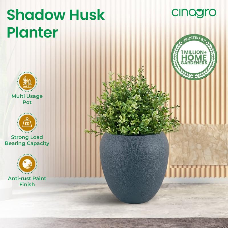 CINAGRO Metal Planter Pot with Stand for Indoor Plants, Round Decorative Flower Pot, Rust-Resistant, Modern Plant Holder for Home, Balcony, Office (13.9 x 12.7 cm, Shadow Husk) - Image 2