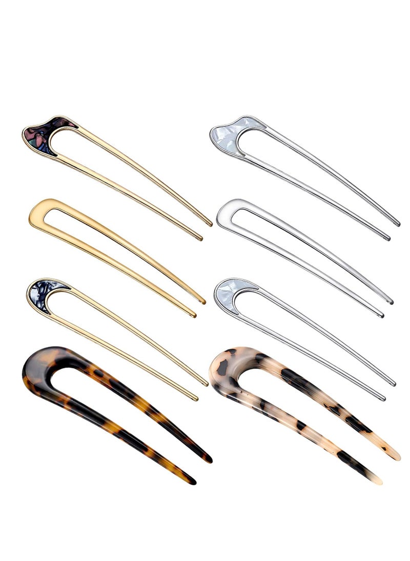 Chuangdi 8 Pieces U Shaped Hair Pins French Hair Pins Metal French U Pins Vintage Hair Fork Hair Pin for Buns Women Girls Hairstyle Accessories (Cute Patterns)  - Image 1