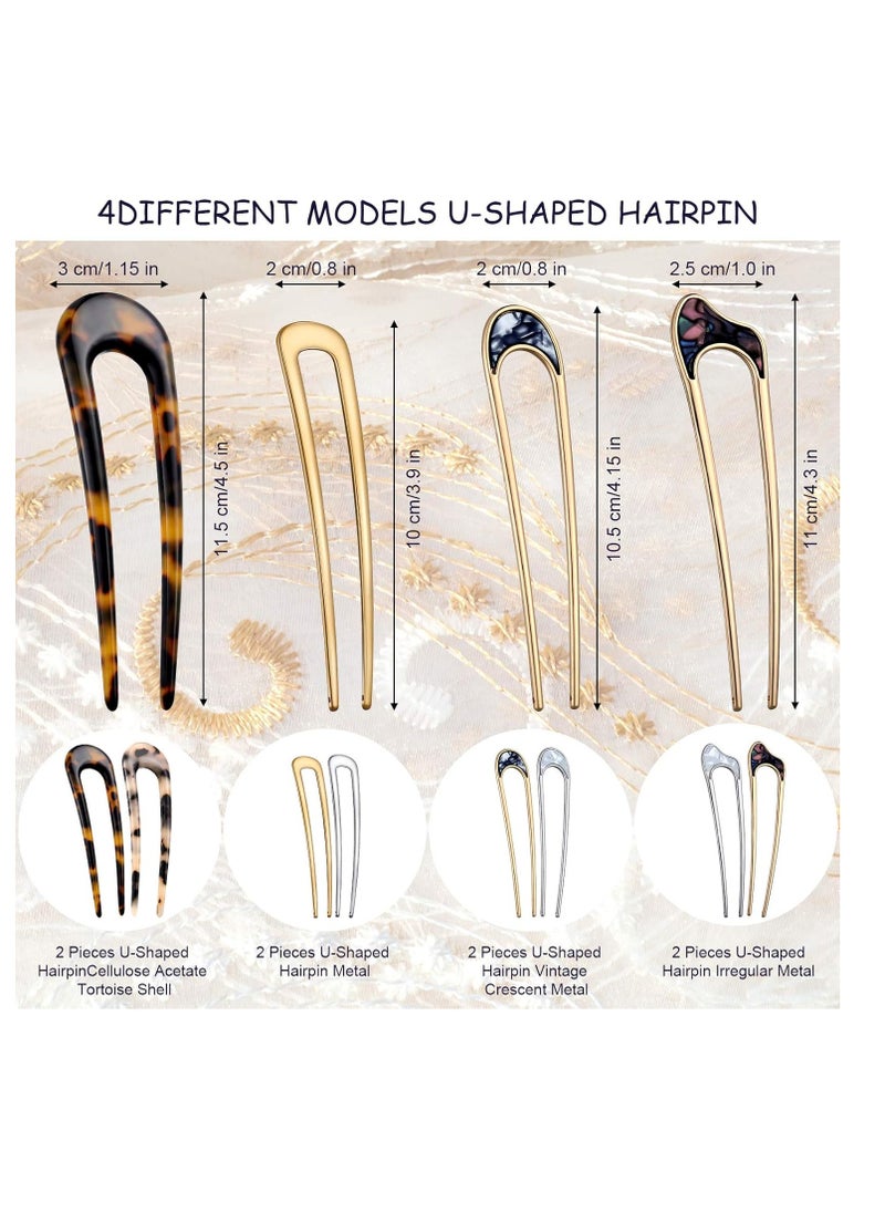 Chuangdi 8 Pieces U Shaped Hair Pins French Hair Pins Metal French U Pins Vintage Hair Fork Hair Pin for Buns Women Girls Hairstyle Accessories (Cute Patterns)  - Image 2