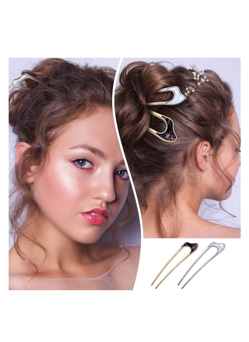 Chuangdi 8 Pieces U Shaped Hair Pins French Hair Pins Metal French U Pins Vintage Hair Fork Hair Pin for Buns Women Girls Hairstyle Accessories (Cute Patterns)  - Image 4