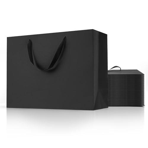MOXARYSU Black Gift Bags With Handles 16x6x12 Inch 24pcs Extra Large Black Paper Bags Bulk For Party Shopping Birthday Wedding XL24pcs - Image 1
